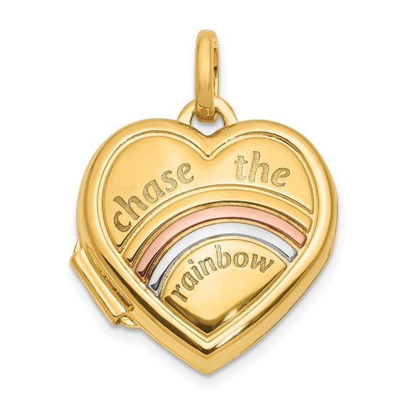 DewberryDiamonds 14K with Rose and White Rhodium CHASE THE RAINBOW 15mm Heart Locket Pendant (Weight : 1.07 g, Length : 21mm,Width : 15.75mm)