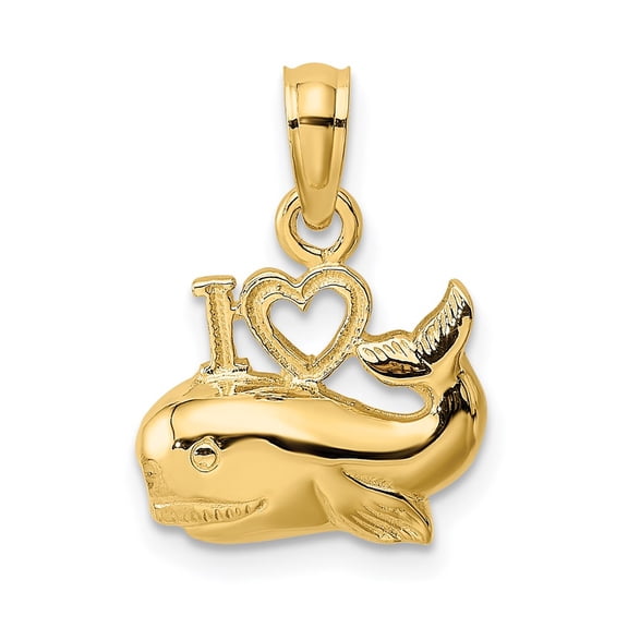 DewberryDiamonds 14k Solid Yellow Gold 2-D Polished I HEART Whale Charm Pendant Daily Ware Unisex Ocean theme Pendant (Weight : 0.94 g, Length :9.3 mm, Width: 12 mm)