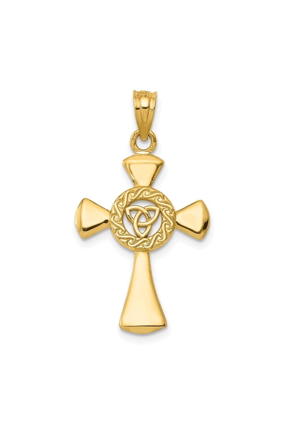 14k Solid Yellow Gold Celtic Cross Design Pendant Spiritual Plain Gold Unisex Accessory ( Weight : 1.01 g, Hight : 33 mm, Width : 17 mm )