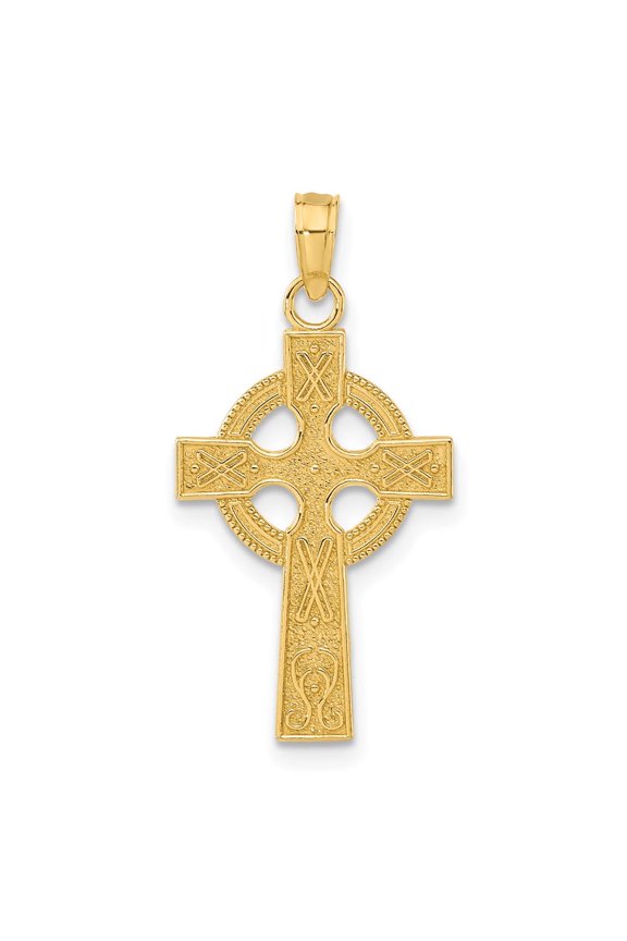 14k Solid Yellow Gold Celtic Cross Pendant Unisex Symbolic Jewelry ( Weight : 1.05 g, Length : 27 mm, Width : 13mm )