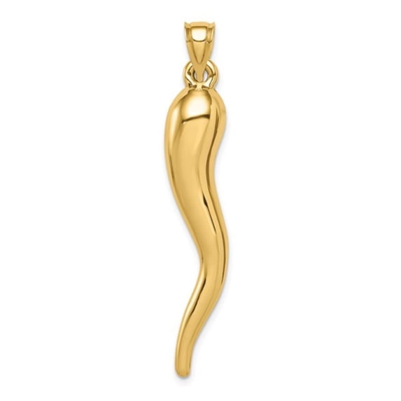 DewberryDiamonds 14k Solid Yellow Gold Hollow 3D Italian Horn Pendant for Unisex (Weight : 1.5 g)