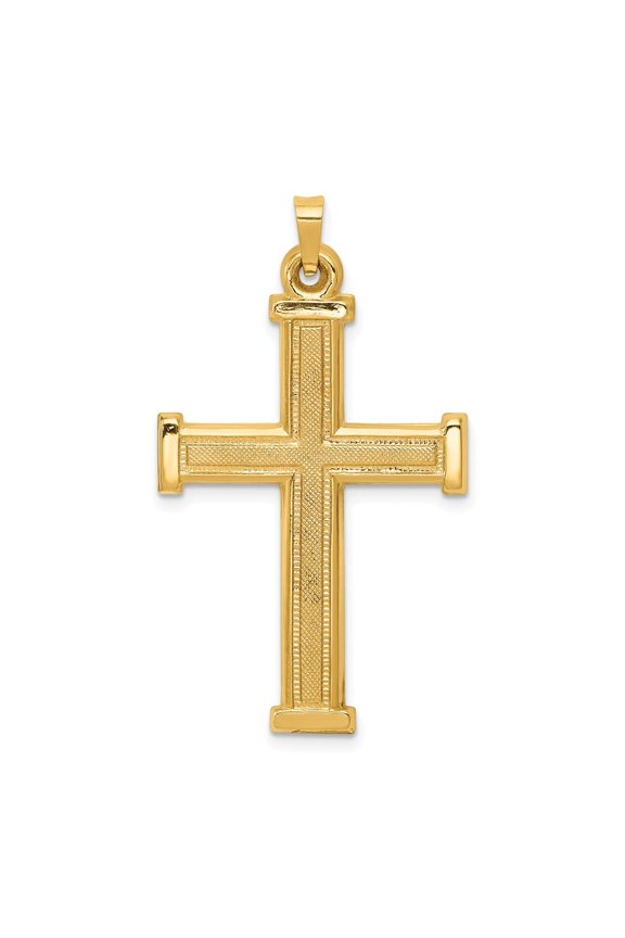 14k Solid Yellow Gold Hollow Latin Cross Pendant ( Weight : 1.38 g, Length : 40 mm, Width : 23.5mm )
