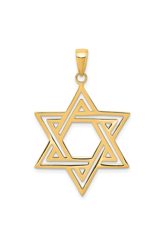 14k Solid Yellow Gold Polished Star of David Charm Religious Jewish Symbol Pendant (Weight : 1.69 g, Length : 38 mm, Width : 25 mm)