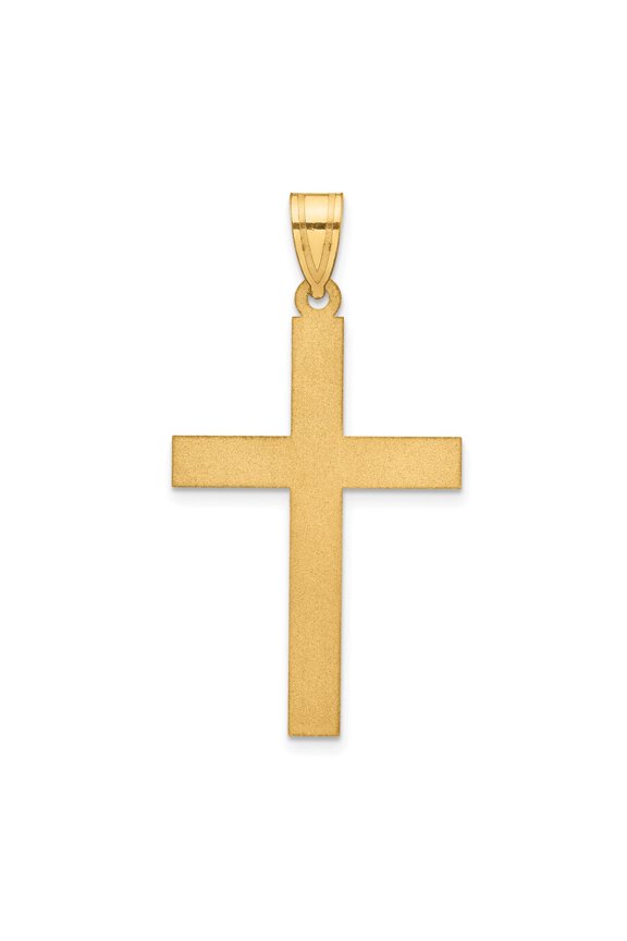 14k Solid Yellow Gold Sandblasted Cross Pendant ( Weight : 1.63 g, Length : 38 mm, Width : 21mm )