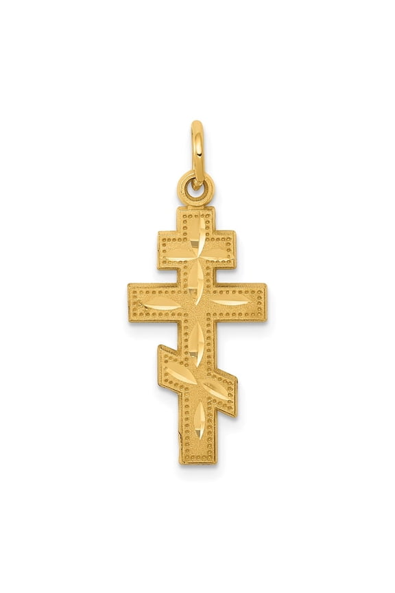 14k Solid Yellow Gold Unisex Jewelry Eastern orthodox Religious Faith Cross Charm Pendant ( Weight : 1.12 g, Length : 27 mm, Width : 12mm )