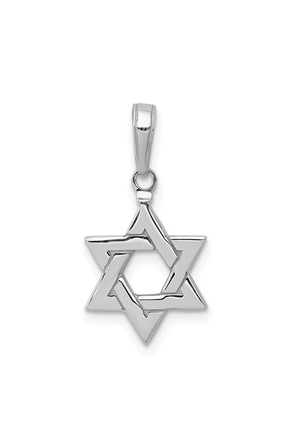 14k White Gold Polished Star of David Pendant (Weight : 1.67 gm, Length : 21.8 mm, Width : 11.5 mm)