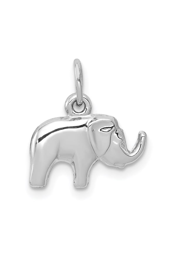 14k White Gold Small Polished Elephant Charm Pendant (Weight : 0.41 gm, Length : 14 mm, Width : 13 mm)