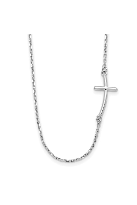 14k White Gold Small Sideways Curved Cross 19 inch Necklace Weight 3.29 G