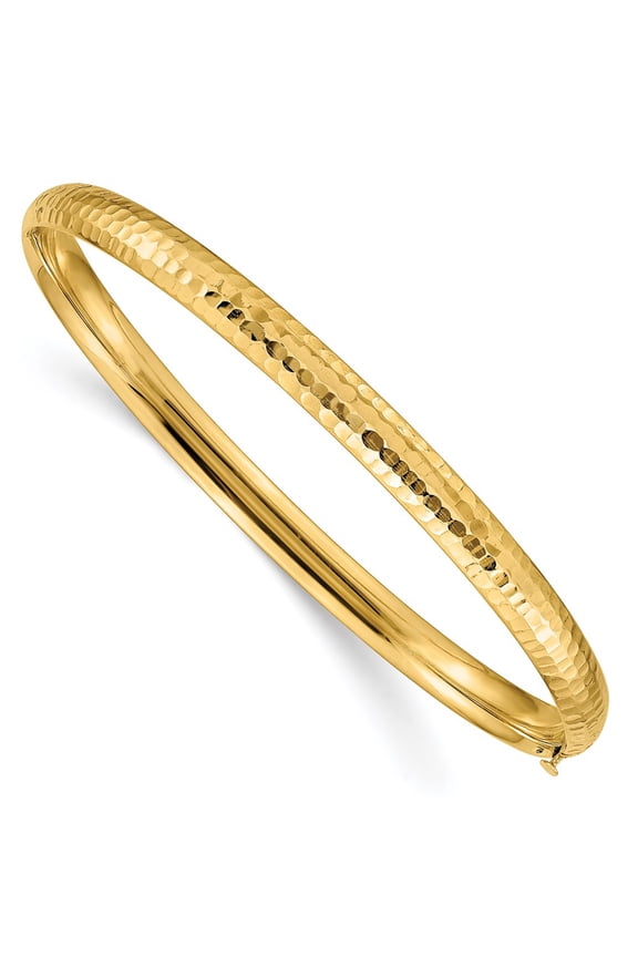 14k Yellow Gold 3/16 Polished Fancy Hammered 4.75mm Hinged Oval Bangle Bracelet (Weight : 4.27 gm Length : 7 in, Width : 4.75 mm)