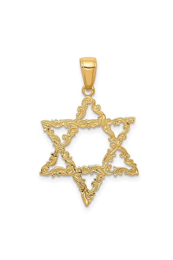 14k Yellow Gold Fancy Star of David Pendant (Weight : 1.12 gm, Length : 29 mm, Width : 20 mm)