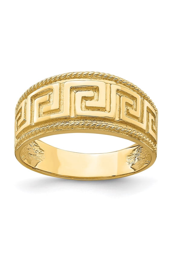 14k Yellow Gold Greek Key Pattern Dome Ring (Weight : 3.41 gm, Ring Size : 7 )