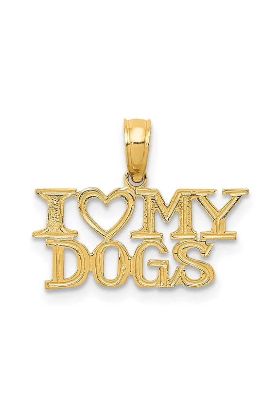 14k Yellow Gold I HEART MY DOGS Pendant for Dogs Lovers (Weight : 0.66 gm, Length : 15 mm, Width : 18 mm)