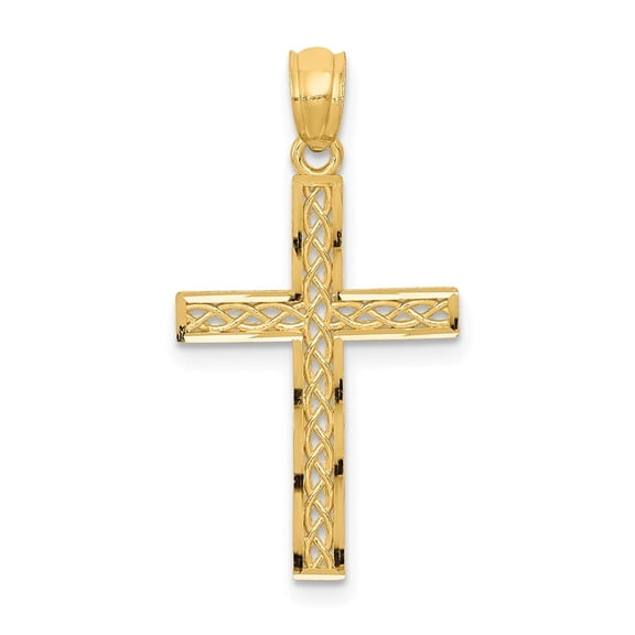 DewberryDiamonds 14k Yellow Gold Jewelry Flat Back Filigree Style Religious Cross Pendant Charm (Weight : 0.48 g, Length : 29 mm, Width : 14 mm)