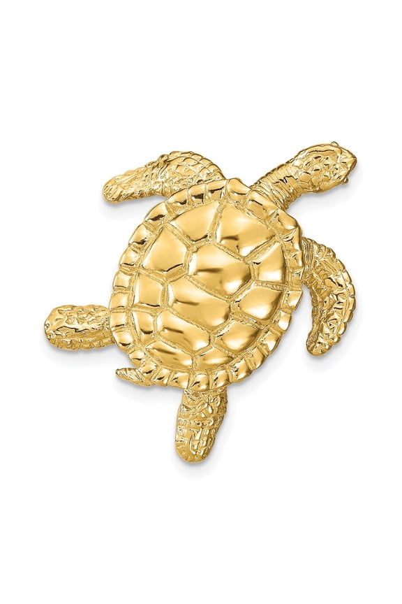 14k Yellow Gold Large Sea Turtle Omega Slide Pendant (Weight : 7.06 g, Length : 27 mm, Width : 26 mm)