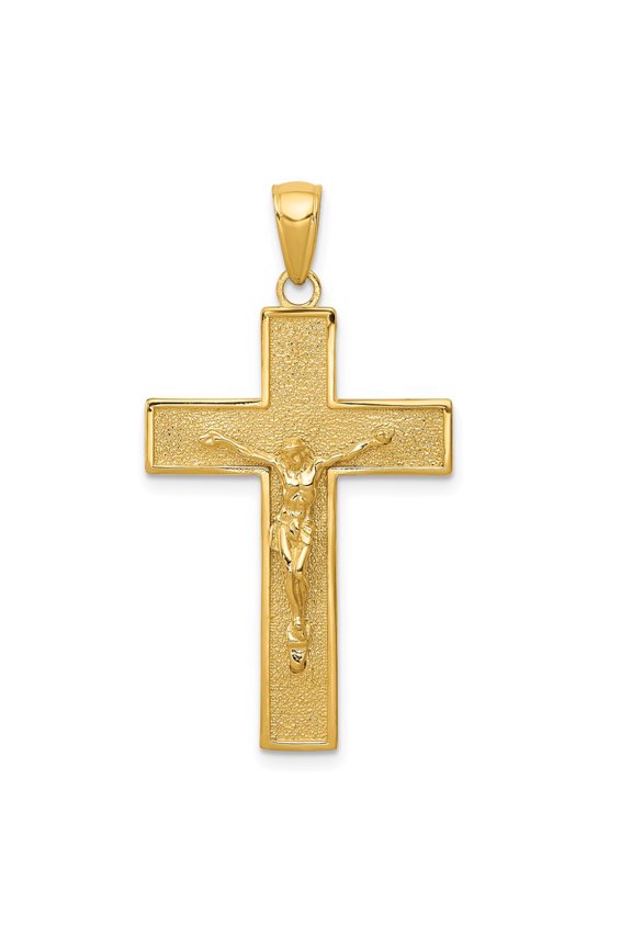14k Yellow Gold Latin Crucifix Cross Pendant (Weight : 2.54 gm Length : 38 mm, Width : 21 mm)