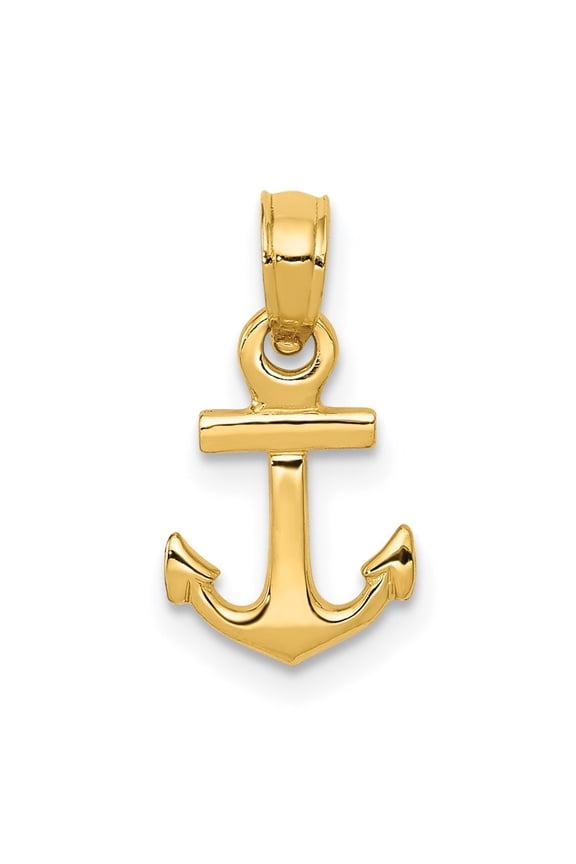 14k Yellow Gold Mini Anchor Pendant (Weight : 0.59 gm, Length : 16mm, Width : 9 mm)