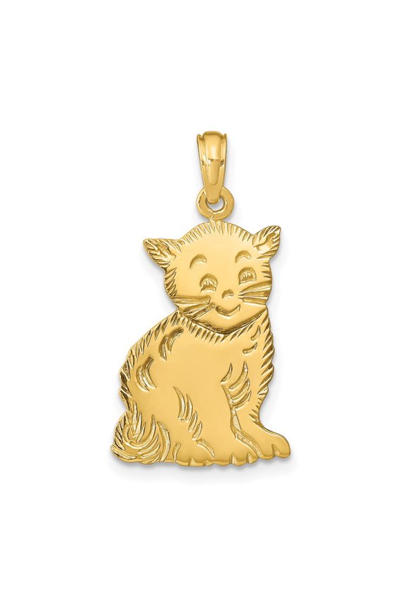 14k Yellow Gold Polished Cat Charm Pendant (Weight : 1.62 gm, Length : 26 mm, Width : 9 mm)
