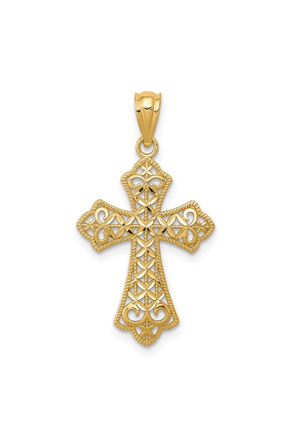 14k Yellow Gold Polished Filigree Cross Pendant (Weight : 0.73 g, Length : 26.19 mm, Width : 14.94 mm)