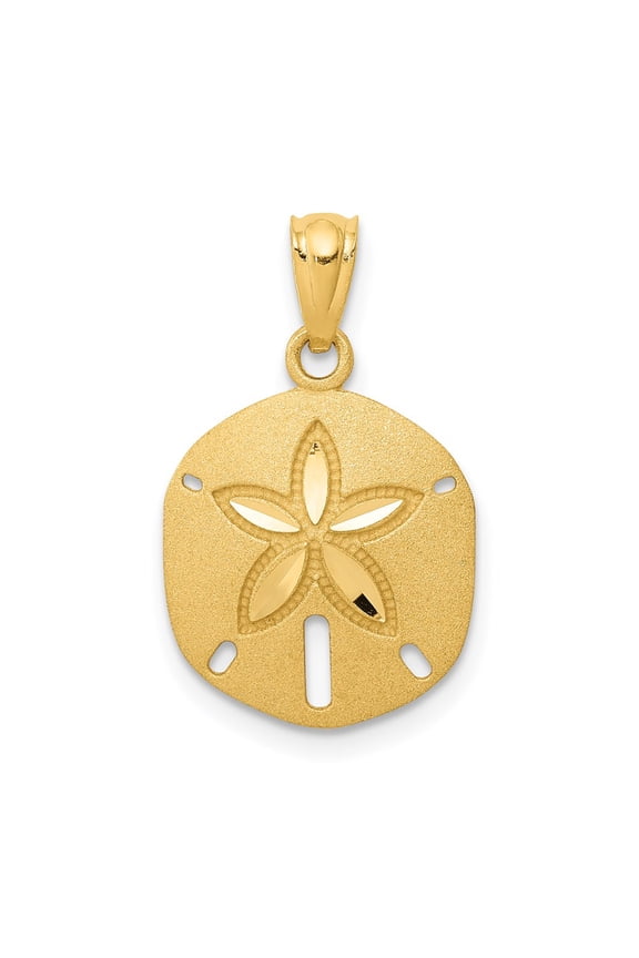 14k Yellow Gold Satin Diamond-cut Sand Dollar Pendant (Weight : 0.85 gm, Length : 20mm, Width : 13 mm)
