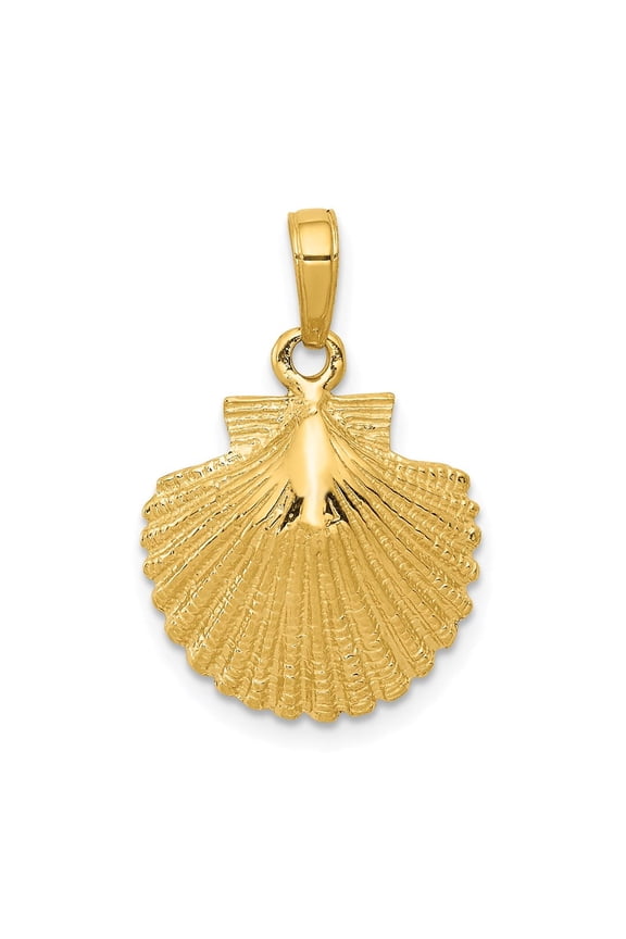 14k Yellow Gold Scallop Shell Pendant Sea Beach Jewelry (Weight : 1.92 g Length : 24 mm, Width : 15 mm)
