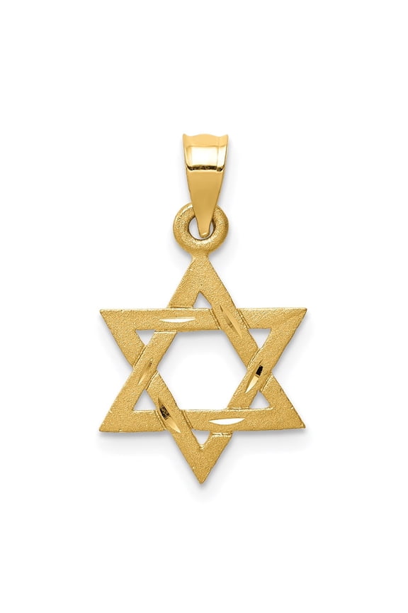 14k Yellow Gold Solid Satin Star of David Charm Pendant (Weight : 0.86 gm, Length : 21 mm, Width : 13 mm)