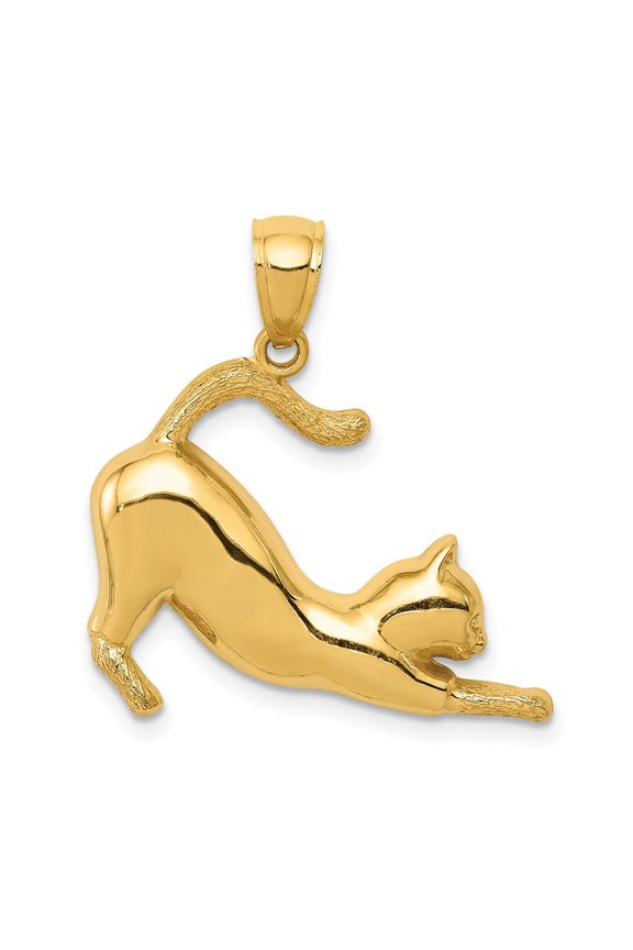 14k Yellow Gold Stretching Cat Pendant for Women's (Weight : 2.02 gm, Length : 25 mm, Width : 24 mm)