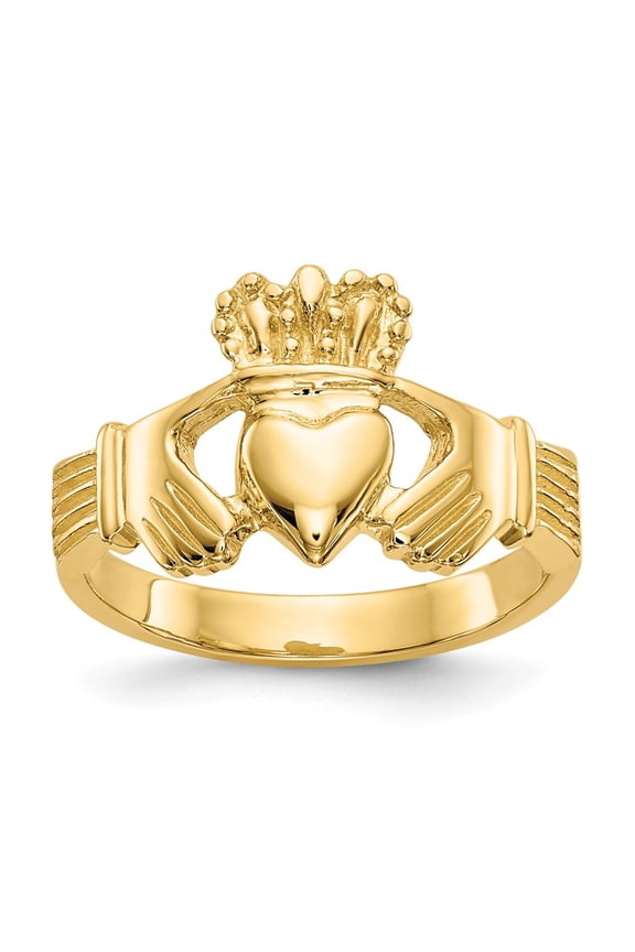 14kYellow Gold Polished Claddagh Ring (Weight : 3.2 gm, Ring Size : 6 )