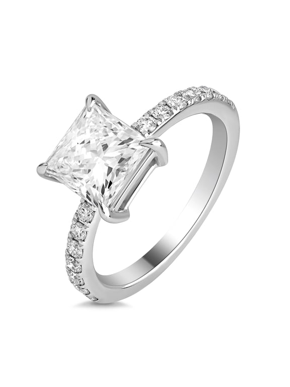 2.25 Ct Princess Cut Cubic Zirconia Solitaire With Accent Engagement Ring 925 Sterling Silver Size 7