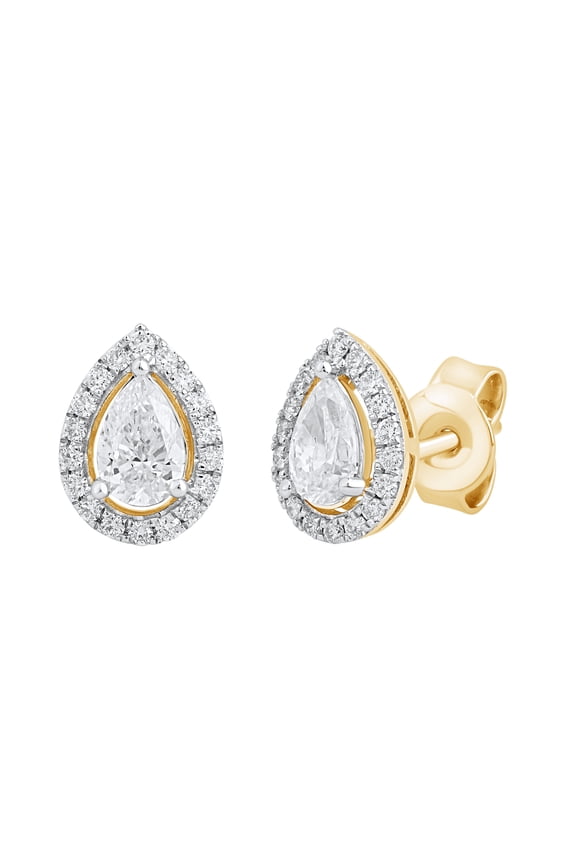 7/8 ct IGI Certified Pear Cut Lab Grown Diamond Halo Stud Earrings | Teardrop Bridal Earrings for Wedding | 925 Sterling Silver Push Back Diamond Earrings (Clarity: VS, Color: EF)