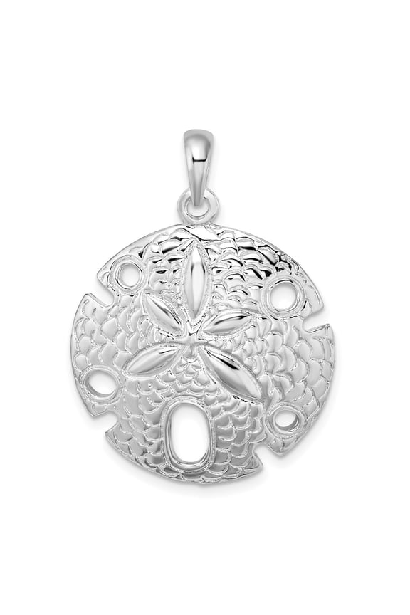 De-Ani Sterling Silver Rhodium-Plated Polished Large Sand Dollar Pendant (Weight : 5.76 gm, Length : 33.29mm, Width : 24.73 mm)