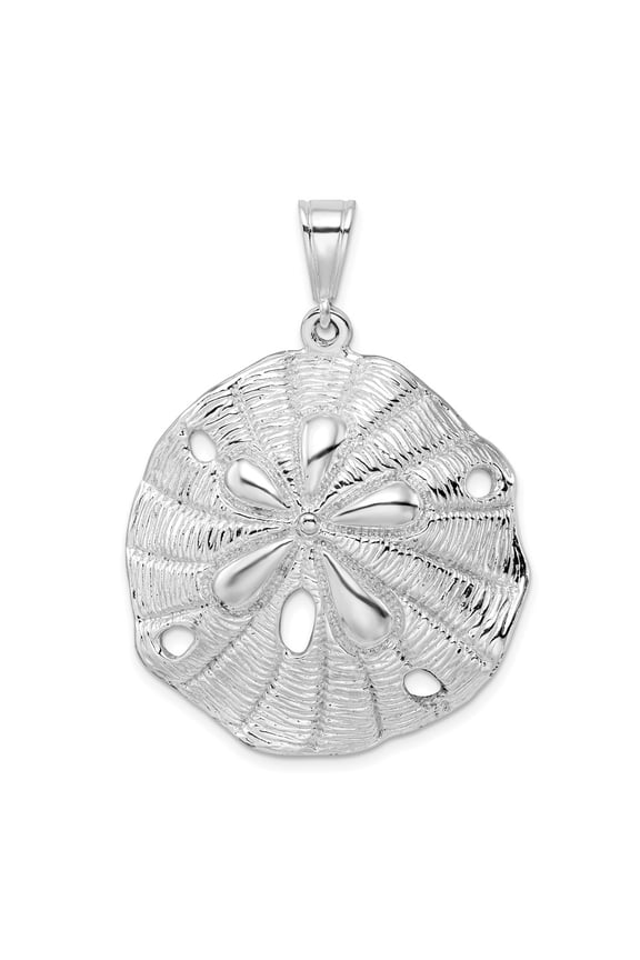 De-Ani Sterling Silver Rhodium-Plated Polished and Textured Beveled Sand Dollar Pendant (Weight : 11.52 gm, Length : 44.25mm, Width : 31.75 mm)