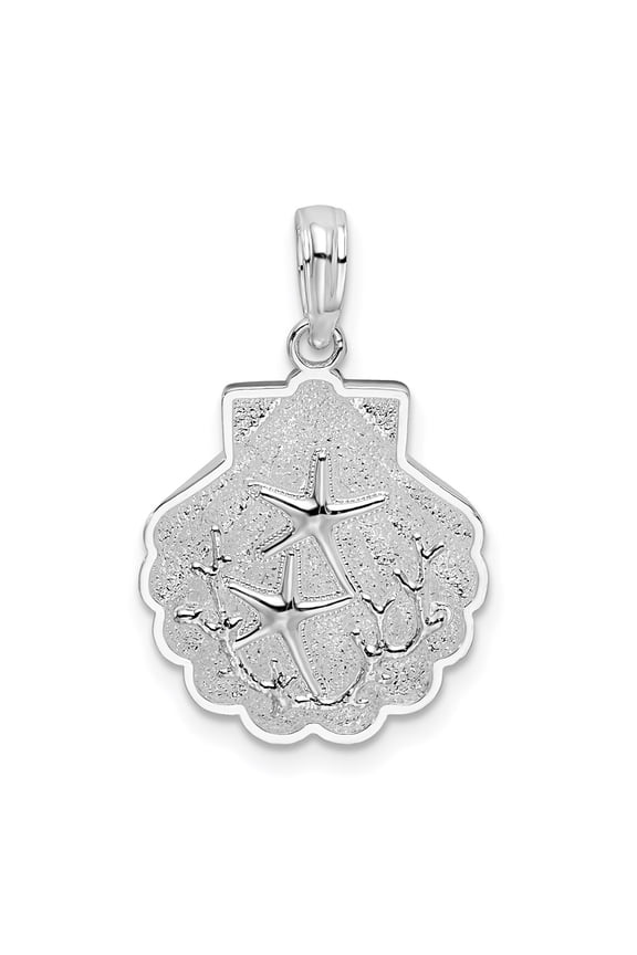 De-Ani Sterling Silver Rhodium-Plated Polished and Textured Shell with Starfish Pendant (Weight : 1.62 gm, Length : 23.01mm, Width : 14.9 mm)