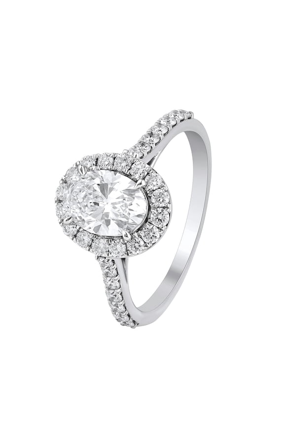 IGI Certified 1.50 Cttw Oval Cut Lab Grown Diamond Round Halo Set Engagement Ring for Women 14K White Gold Plated 925 Sterling Silver (F-G Color VS Clarity) Size-8