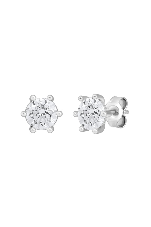 Solid 14K White Gold 1 cttw Round Cut IGI Certified Lab Grown Diamond Solitaire Stud Earring For Women Men Unisex | Prong Set 6 Claw Diamond Stud Earrings
