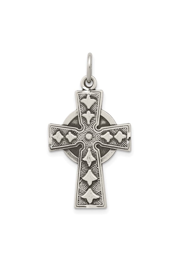 Sterling Silver Antiqued Irish Cross Pendant (Weight : 2.35 gm, Length : 26.85mm, Width : 18.4 mm)