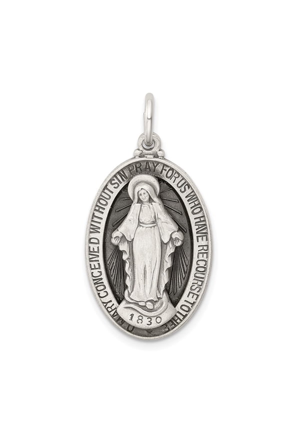 Sterling Silver Antiqued Miraculous Medal (Weight : 4.48 gm, Length : 30mm, Width : 16 mm)