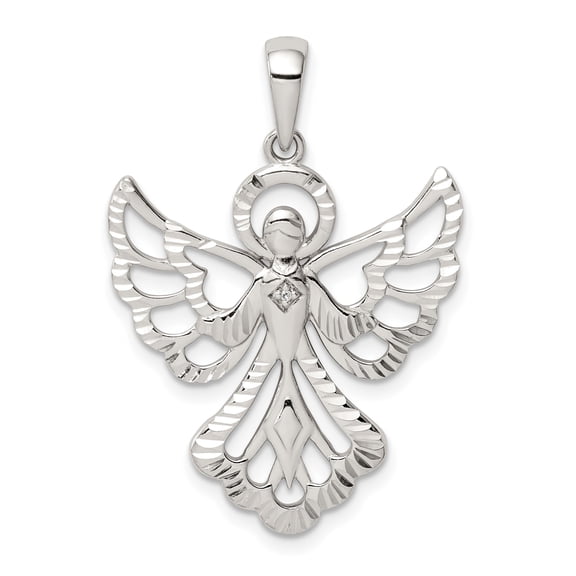 DewberryDiamonds Sterling Silver Diamond & Diamond-cut Angel Pendant (Weight : 2.28 gm, Length : 31.8mm, Width : 22.11 mm)
