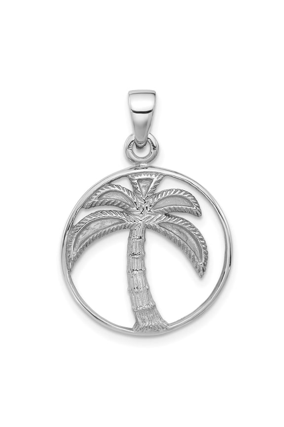Sterling Silver Rhodium-Plated Textured and Polished Palm Tree Pendant (Weight : 2.34 gm, Length : 31mm, Width : 21.6 mm)