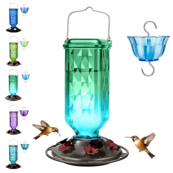 Dewdrop Column Gravity Hummingbird Feeder with Ant Moat, 24 Ounce Capacity, 6 Flexible Lilac Flower Ports, Continuous Perch Ring, Easy-Clean Pewter Plastic Base