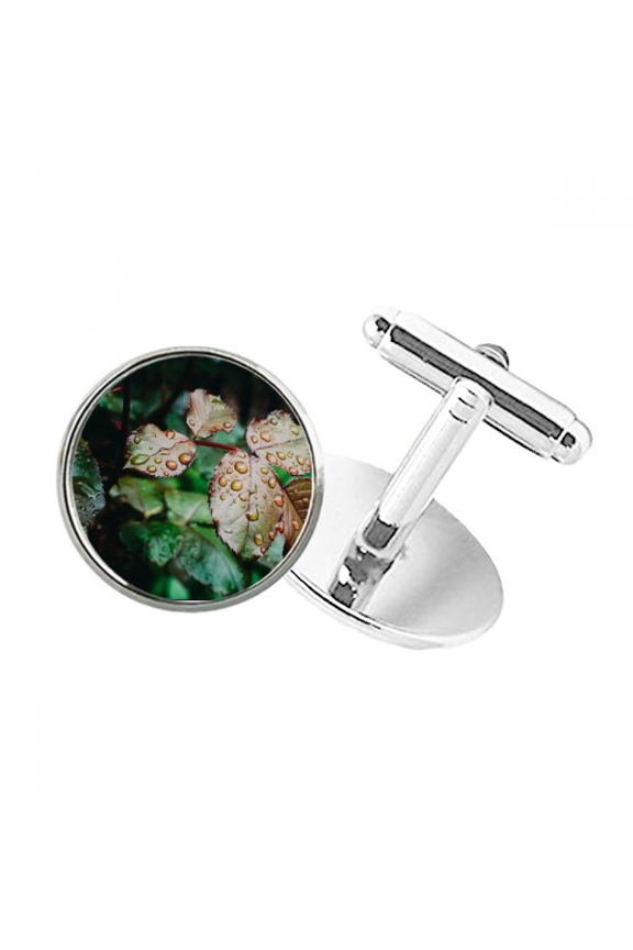 Dewdrop Nature Picture Round Button Cuff Clip Stud Cufflinks