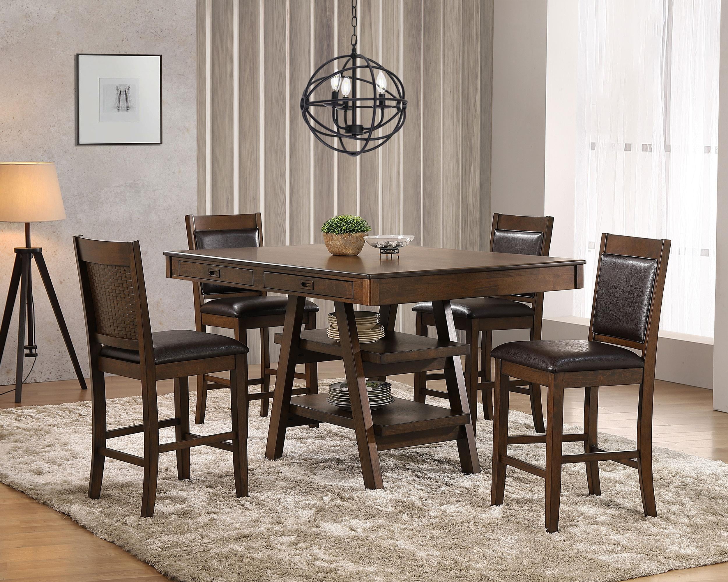 Walnut and Brown Leatherette 5-Piece Counter Height Dining Set