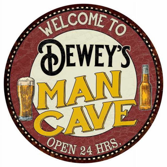 Dewey's Man Cave 14" Round Metal Sign Kitchen Bar Wall Decor 100140035154