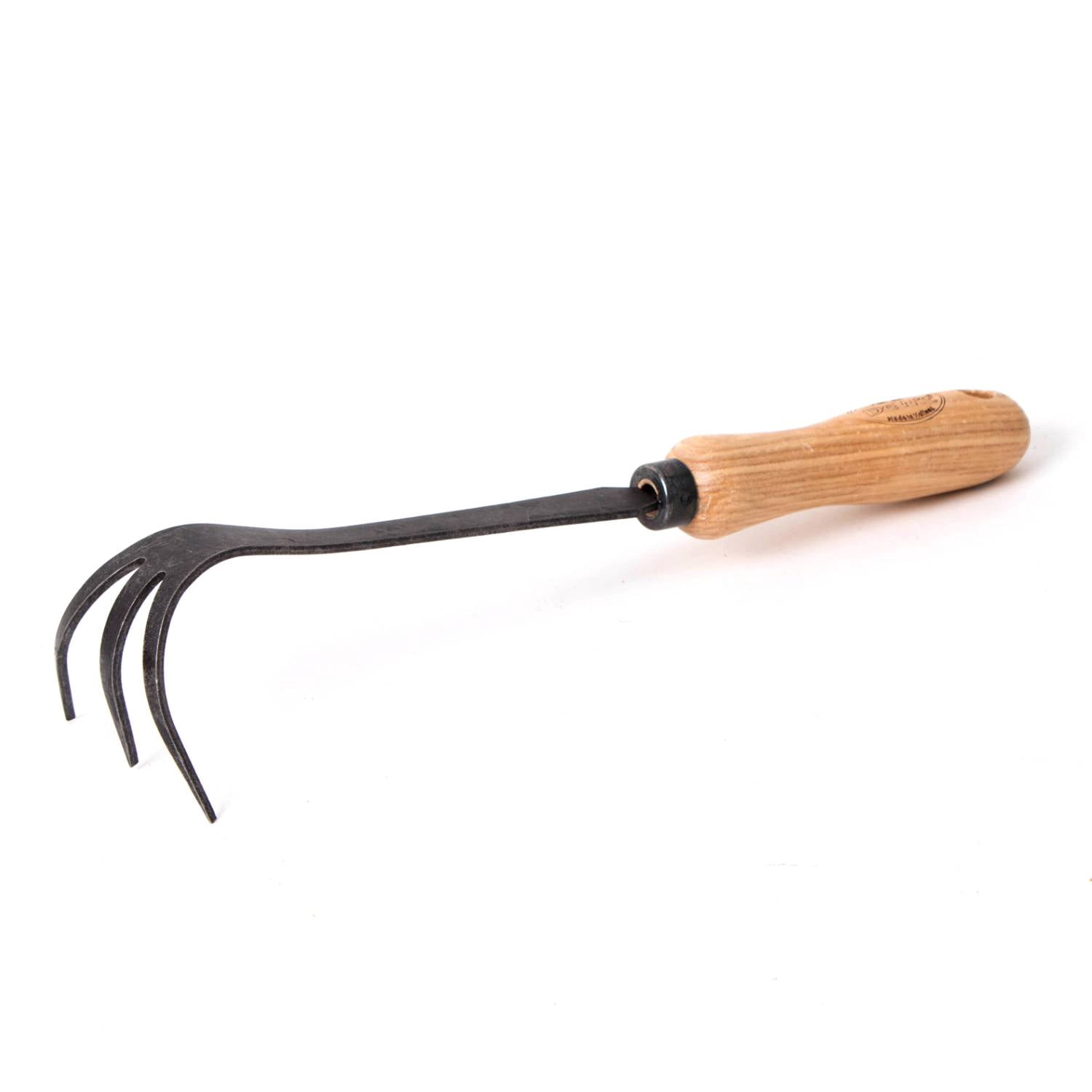 Dewit Bio 3 Tine Cultivator - Aerates Soil with Tempered Boron Steel Tines and Ash Wood Handle, 12.5 inches long