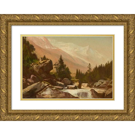 Dewitt Clinton Boutelle 14x11 Gold Ornate Wood Frame and Double Matted Museum Art Print Titled - Mountain Landscape with Stream (1882)