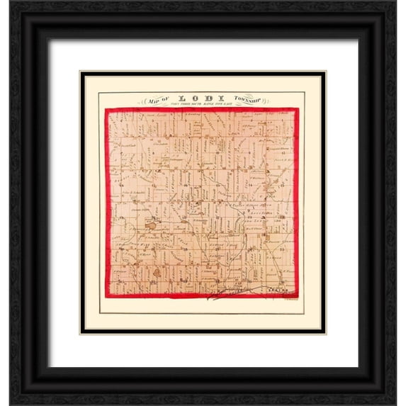 Dewling 15x16 Black Ornate Wood Framed with Double Matting Museum Art Print Titled - Lodi Michigan Landowner - Dewling 1874