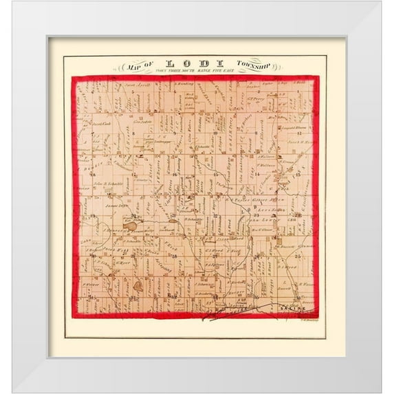 Dewling 15x16 White Modern Wood Framed Museum Art Print Titled - Lodi Michigan Landowner - Dewling 1874