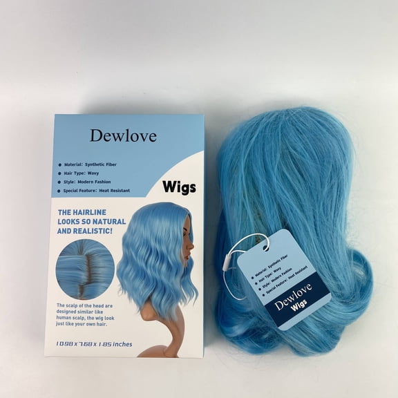 Dewlove Wigs,super mini knots 28 inch Fashion Wigs Long Wavy Curly Hair Cosplay Wig (Light Blue)