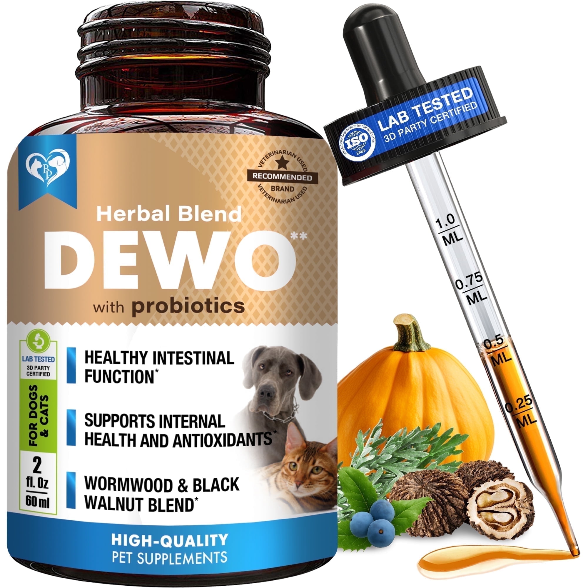 Natural Digestive Support for Dogs & Cats Herbal Blend with Wormwood, Black Walnut & Probiotic Supports Normal Gut & Flora Balance Advanced Daily Formula