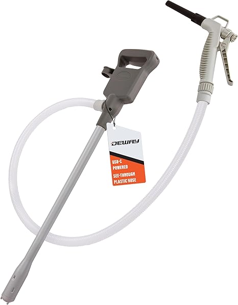 Dewy Automatic Fuel Transfer Pump with Nozzle for Quick Flow Control & Stop, Powerful A Battery Powered with USB-C, 51" Extra Long Hose Fits All Size Cans, Portable Pump Transfers at 3.8 Gal/Min