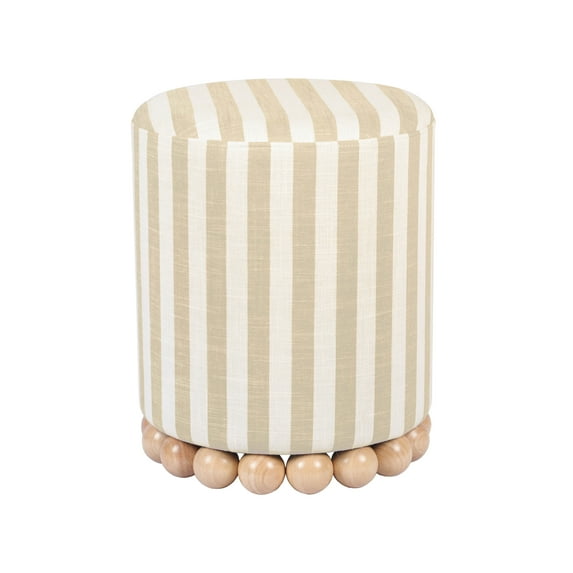 Dex Beige Striped Linen Ottoman